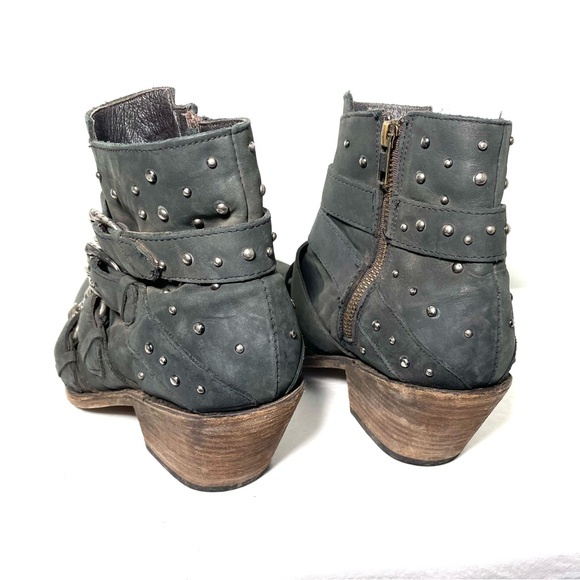 Liberty Black Amy Western Leather Rocker Stud Ankle Boots - Picture 8 of 14